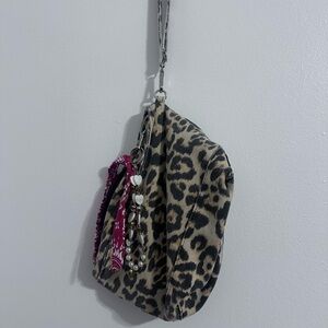Leopard Print Wristlet Clutch with Charm